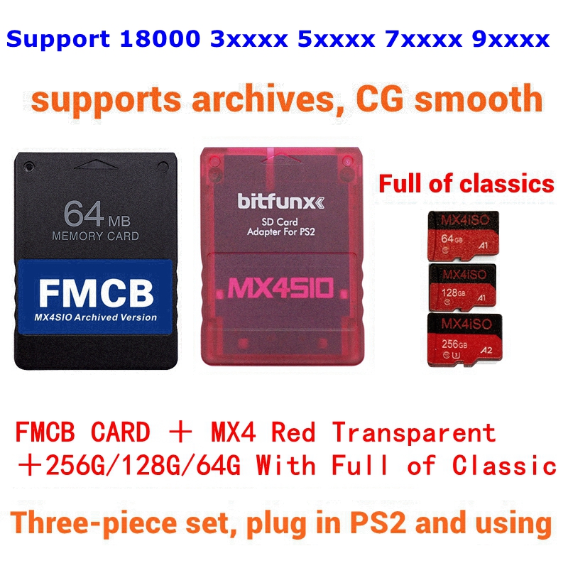 2025 PS2 MX4SIO SIO2SD Adapter For PS2 FAT and Slim Consoles + FMCB Card + 64G 128G 256G ISO SD Card Choose Combination Package