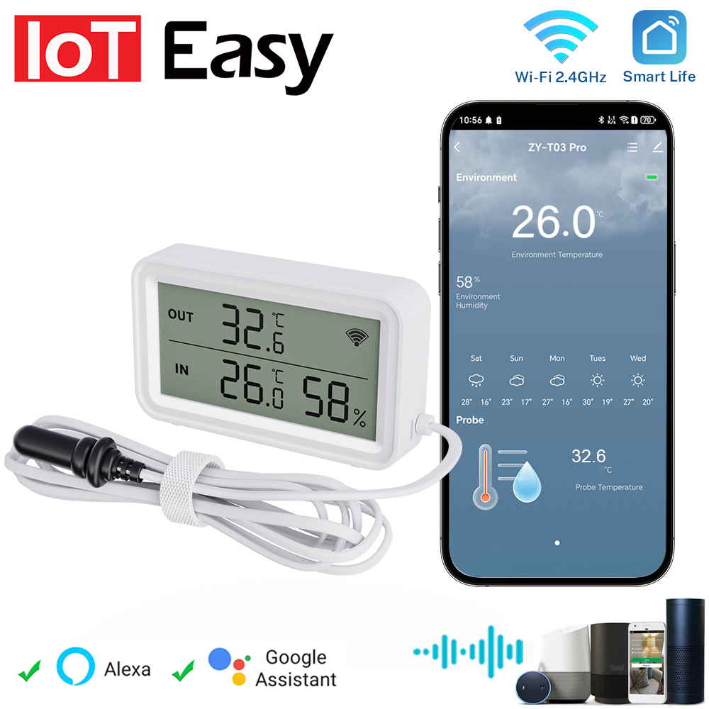 NEW Tuya WiFi Zigbee Sensor Temperature Humidity Meter Digital LCD Convenient With Smart Life Google Assistant,With External Pro
