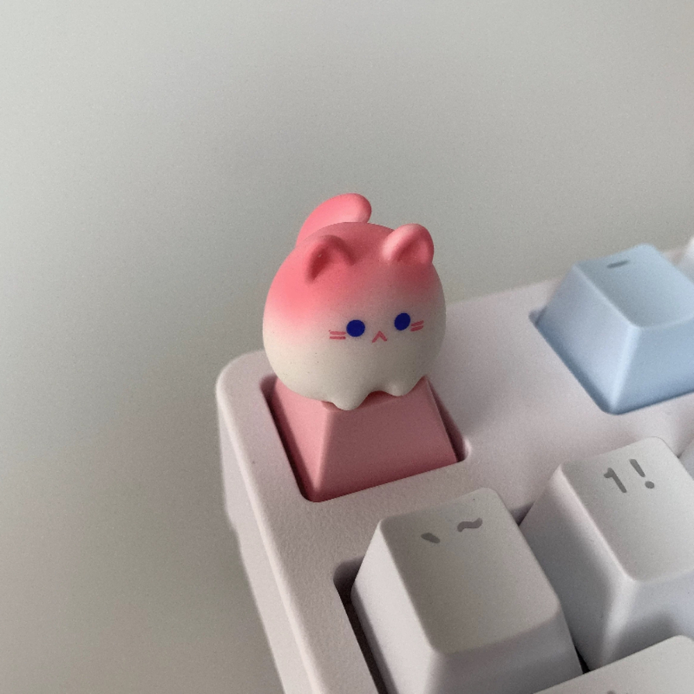 Cute Cat Keycaps Custom Pink Kawaii Keyboard Keycaps Anime Cartoon Cat Artisan Key Caps for Mechanical Keyboard Game Accessories
