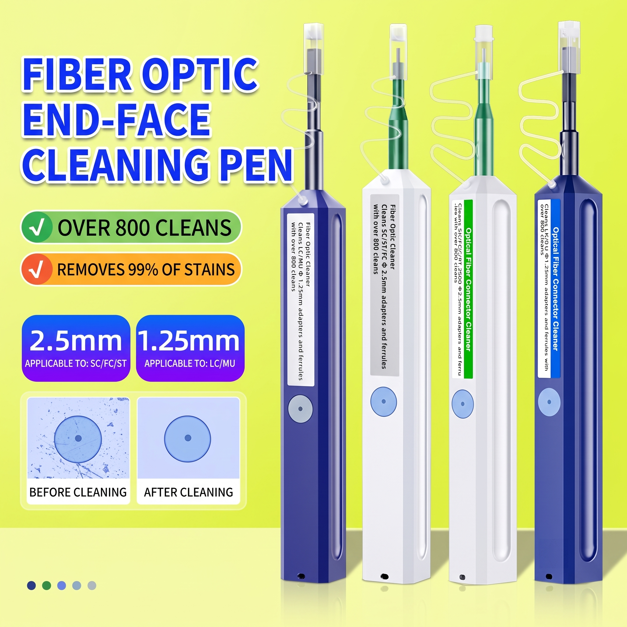 2.5mm 1.25mm Fiber Optic Cleaning Pen One Click Clean Tool For SC FC ST LC MU Optical Connector