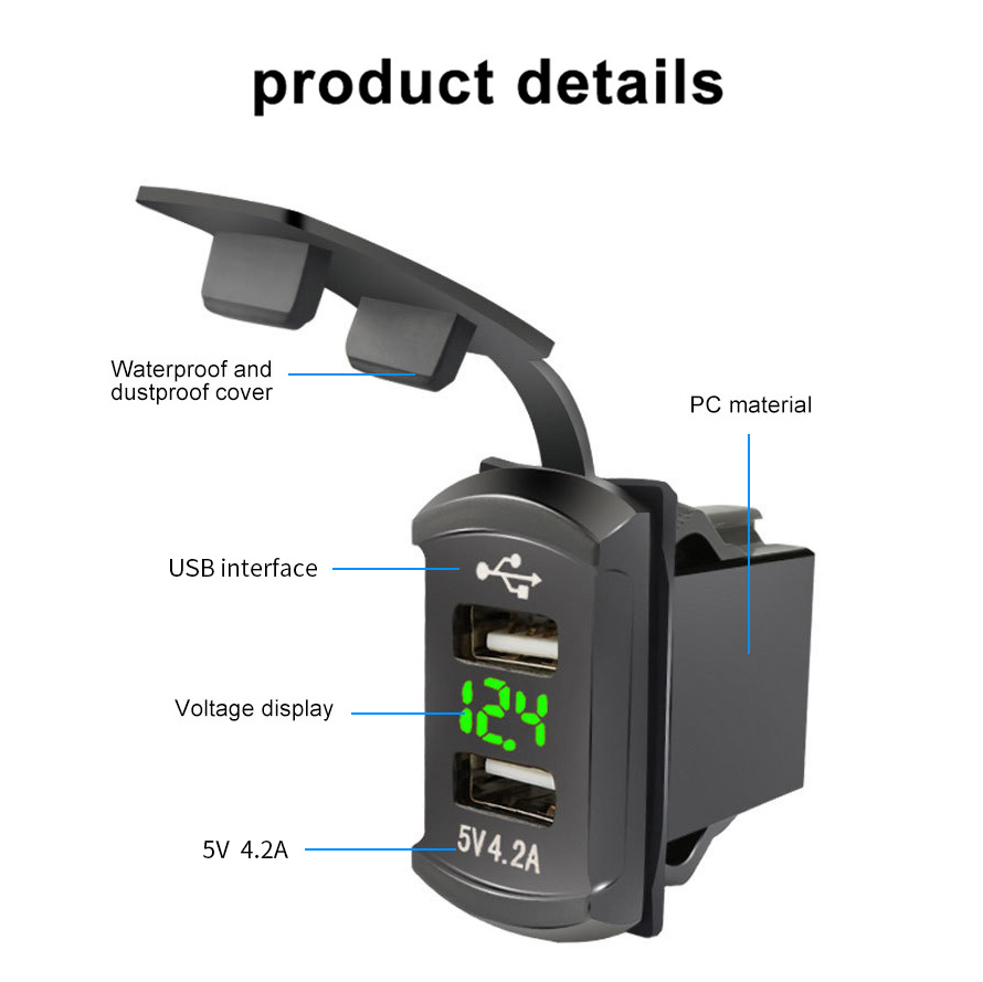 Dual USB 4.2A Car Charger Power Socket Phone Charger Adapter Panel 12V/24V Fast Charger Power Outlet For Motorcycle Car Boat Bus