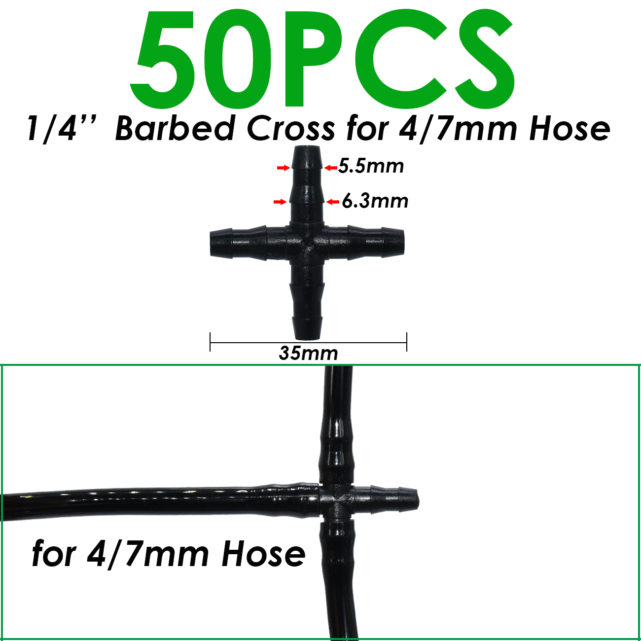 SPRYCLE 20-100PCS 1/4 Inch Connector Joint Tee Drip Irrigation Dripper Watering Garden Tools for 4mm/7mm Pipe Hose Greenhouse SPL11 007 50PCS / /4''