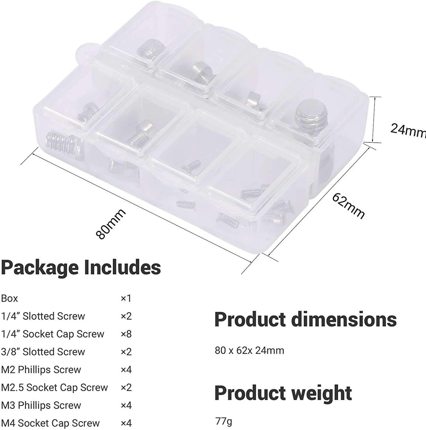 SmallRig Full Kit of 26 Screw Set Mounting Screws for Camera Cages, Handles, Plates Includes 1/4”, 3/8”, M2, M2.5, M3/M4 AAK2326