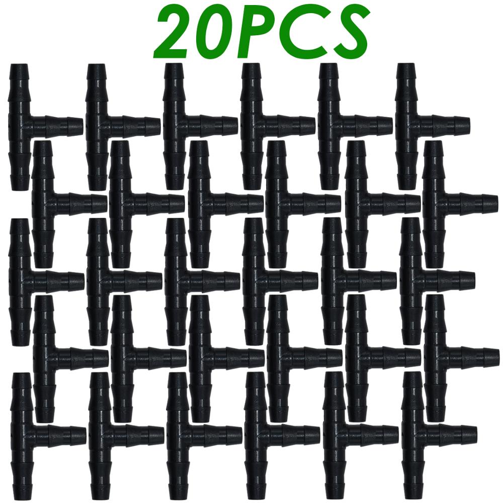 SPRYCLE 20-100PCS 1/4 Inch Connector Joint Tee Drip Irrigation Dripper Watering Garden Tools for 4mm/7mm Pipe Hose Greenhouse SPL11 008 20PCS / /4''