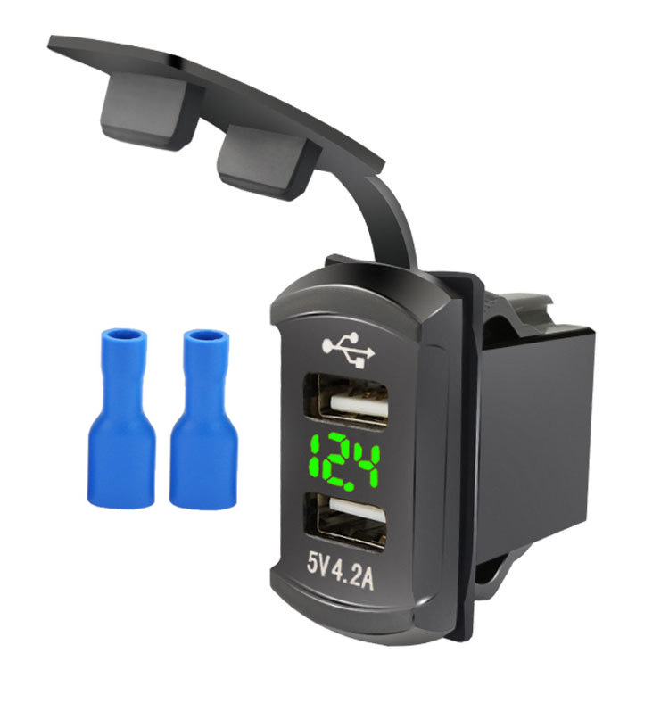 Dual USB 4.2A Car Charger Power Socket Phone Charger Adapter Panel 12V/24V Fast Charger Power Outlet For Motorcycle Car Boat Bus Green light