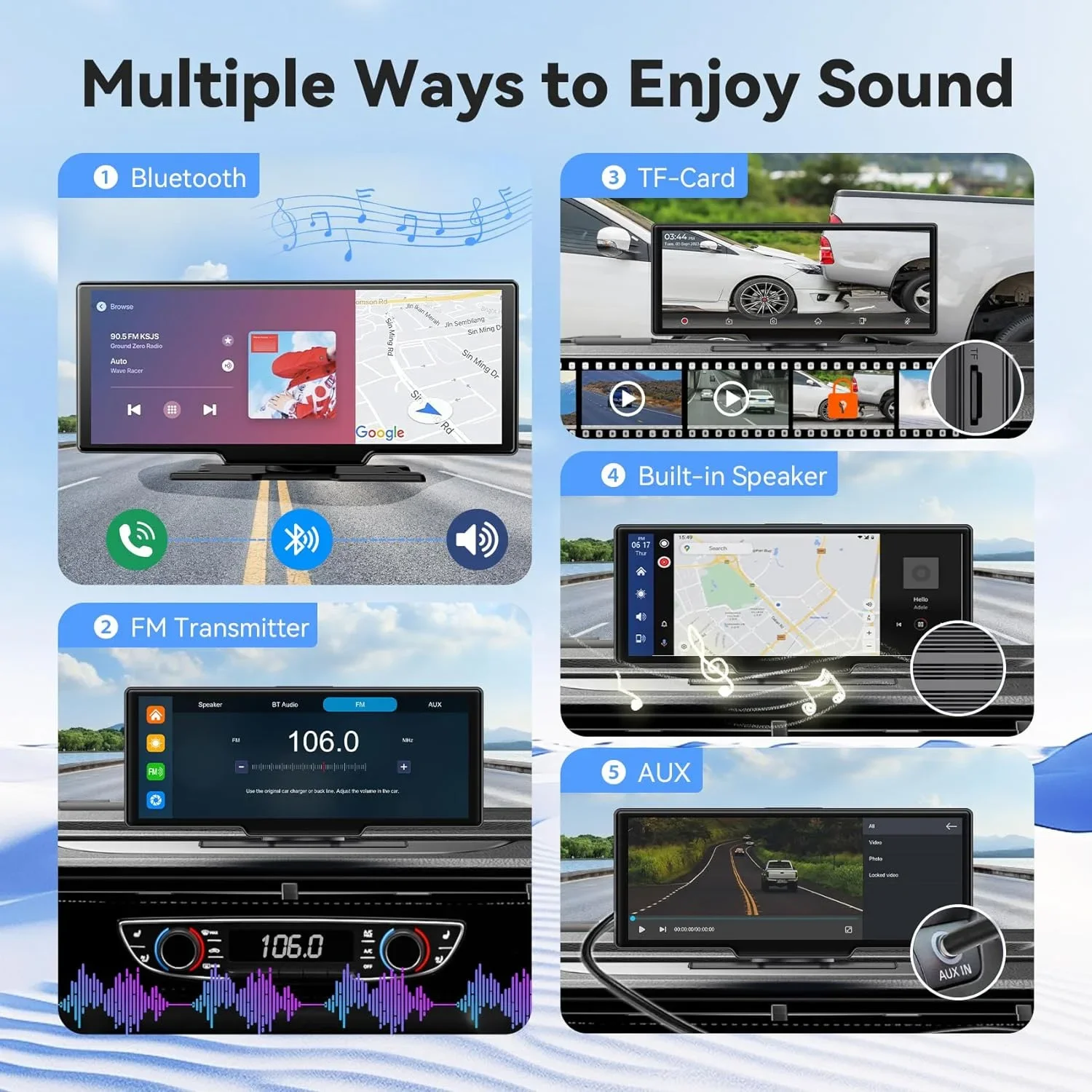 10.26 inch Car Play Screen,Wireless CarPlay & Android Auto Dash Cam Rear Camera Multimedia Stereo,AUX FM Radio,Car Touchscreen