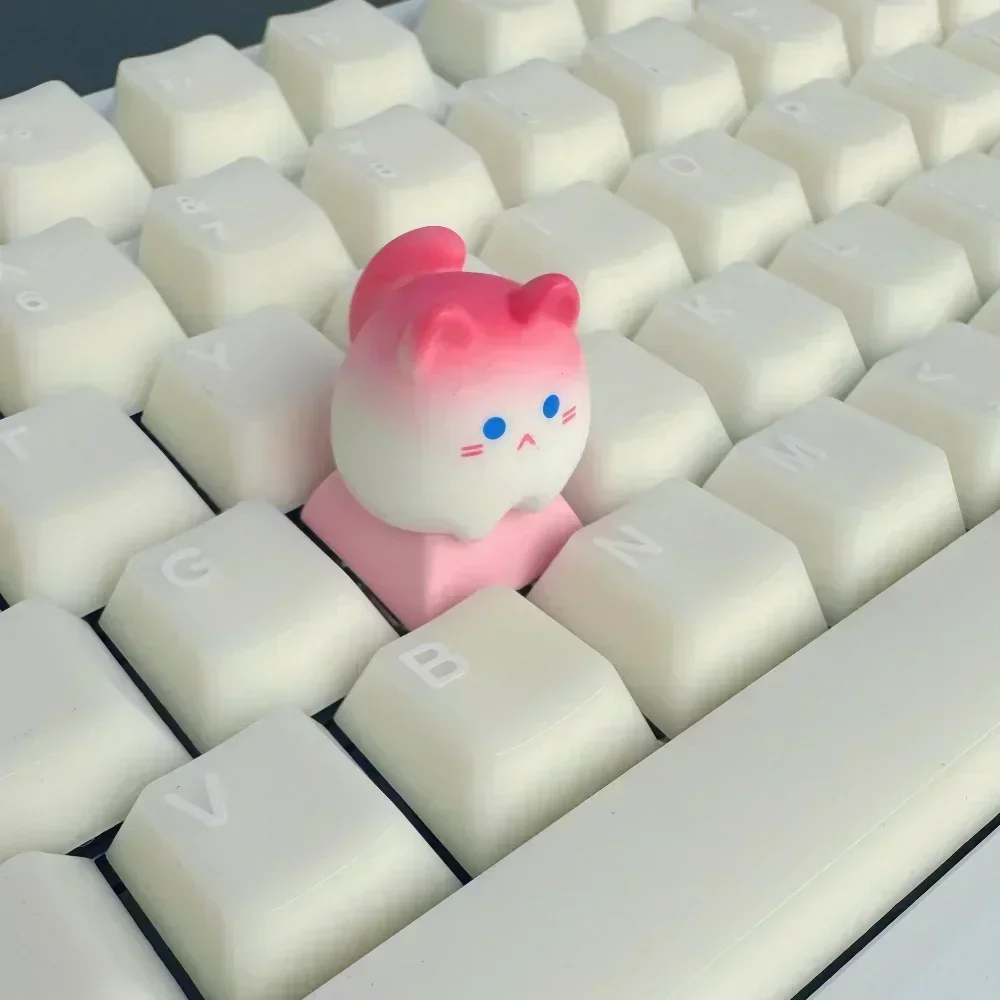 Cute Cat Keycaps Custom Pink Kawaii Keyboard Keycaps Anime Cartoon Cat Artisan Key Caps for Mechanical Keyboard Game Accessories