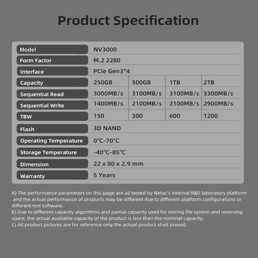 Netac SSD NVMe M.2 250GB 500GB SSD 1TB 2TB Hard Disk M.2 2280 Internal Solid State Drive for Laptop Desktop