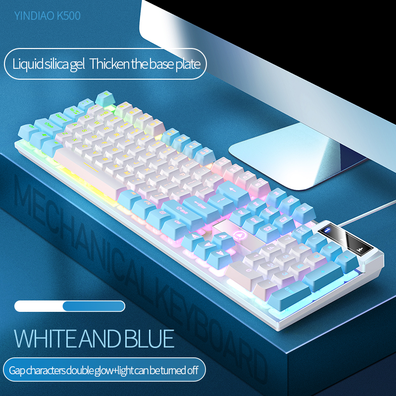 YINDIAO Keyboard Gaming Wired Laptop Desktops PC Computer Office Accessories Low Profile Gamer Keyboards With Numpad White and Blue Pairs