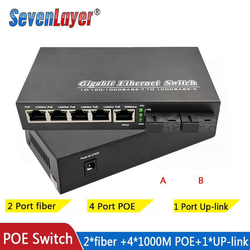 POE Switch Gigabit Ethernet Switch Media Converter Fiber Optical Uplink Port 10/100/1000M 65W 52V1.25A