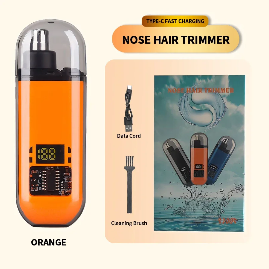 2 In 1 Electric Portable Ear And Nose Hair Trimmer Clipper 2024 Professional Painless Portable Eyebrow For Men orange