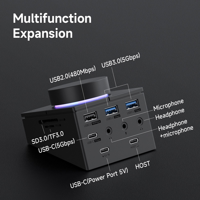 Hagibis Knob USB C Hub With Shortcut Buttons Type-C Docking Station Volume Adjustment Desktop Controller 2.5G RJ45 for Macbook