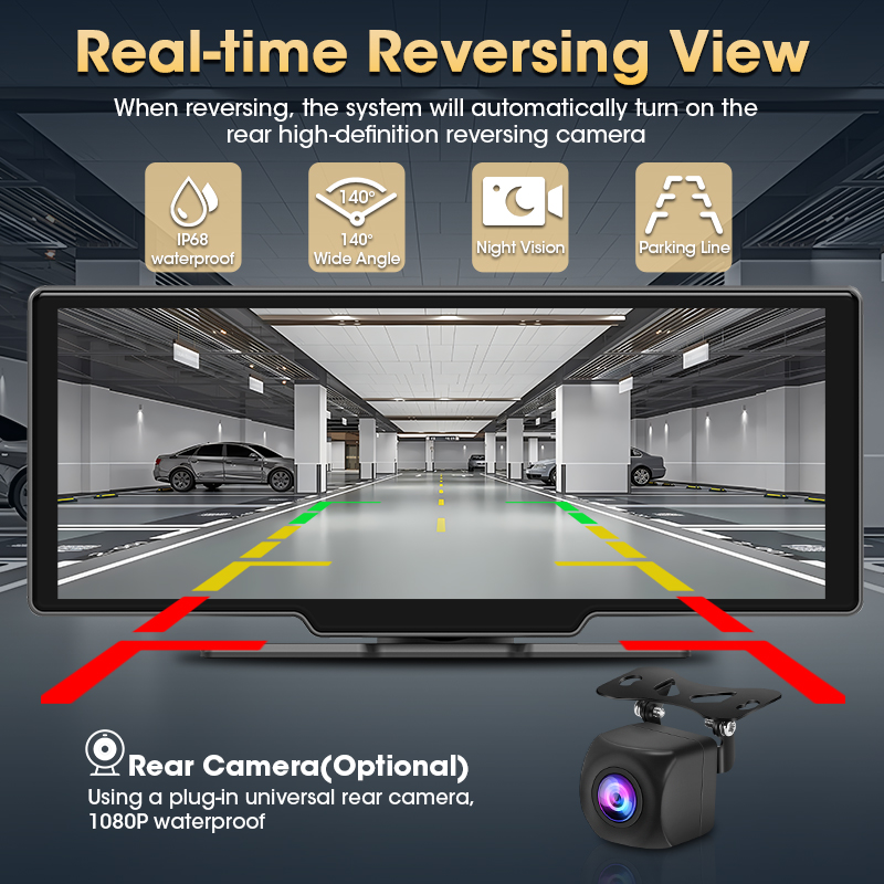10.26 inch Car Play Screen,Wireless CarPlay & Android Auto Dash Cam Rear Camera Multimedia Stereo,AUX FM Radio,Car Touchscreen