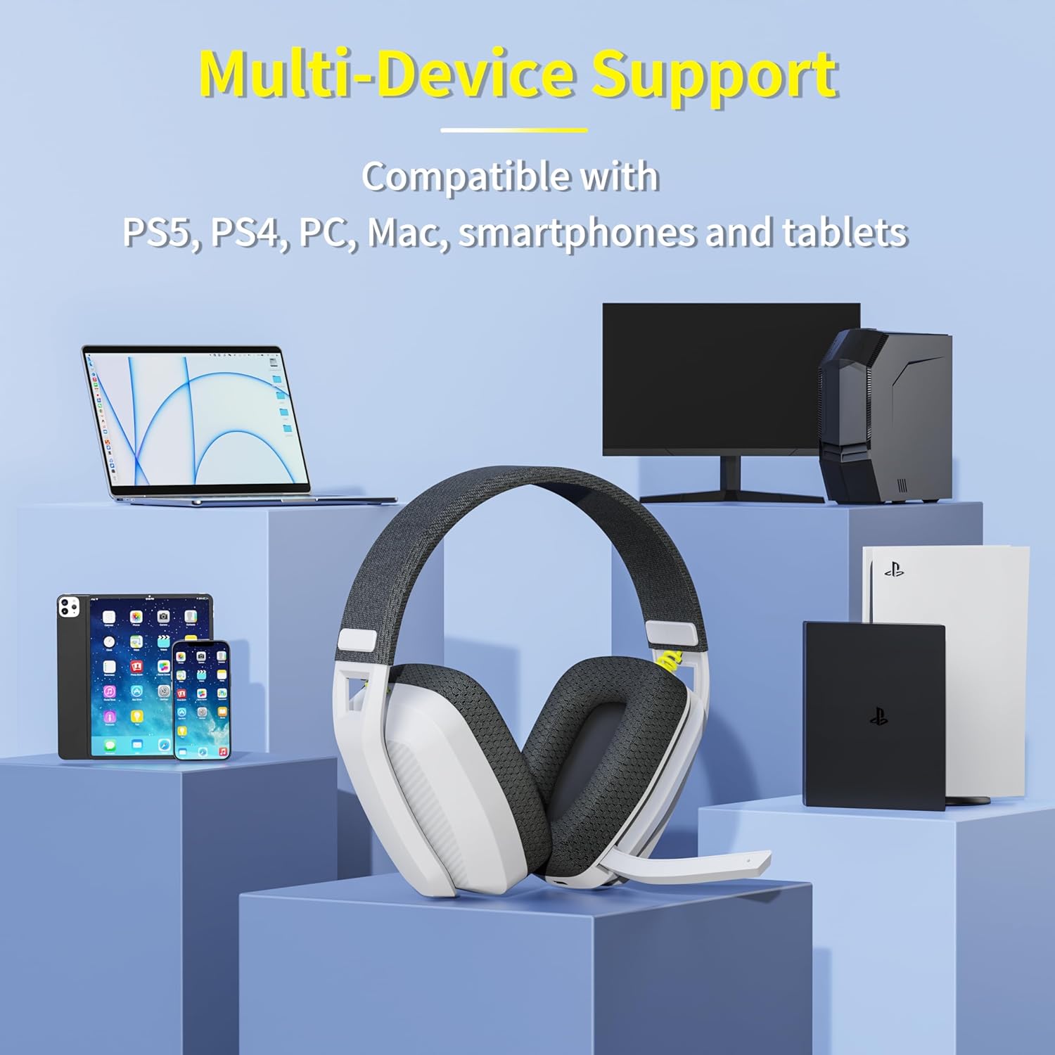 BINNUNE BW06 2.4GHz Wireless Gaming Headset with Mic for PS5 PS4 PC Mac Playstation Bluetooth Gaming Headphone with Microphone