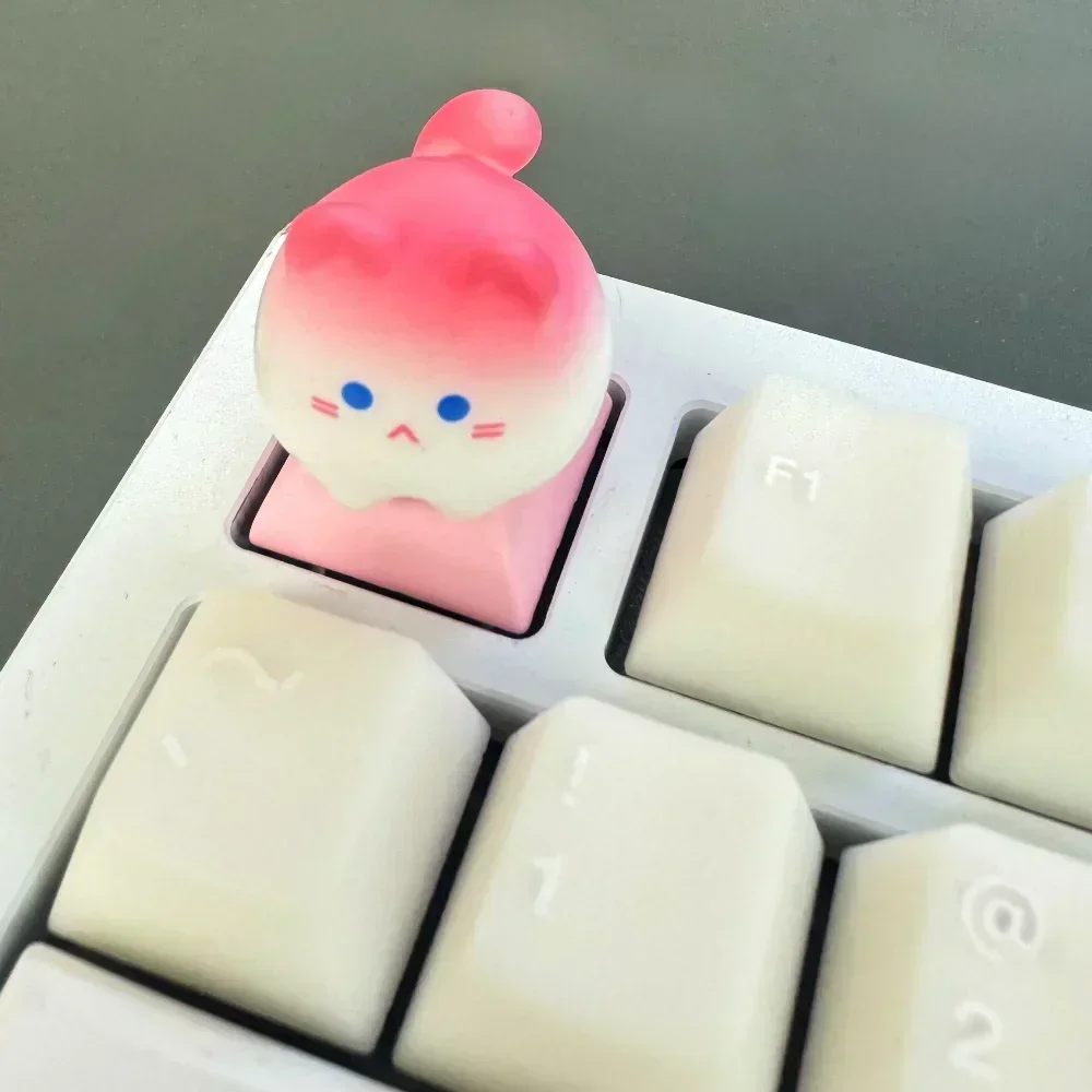 Cute Cat Keycaps Custom Pink Kawaii Keyboard Keycaps Anime Cartoon Cat Artisan Key Caps for Mechanical Keyboard Game Accessories
