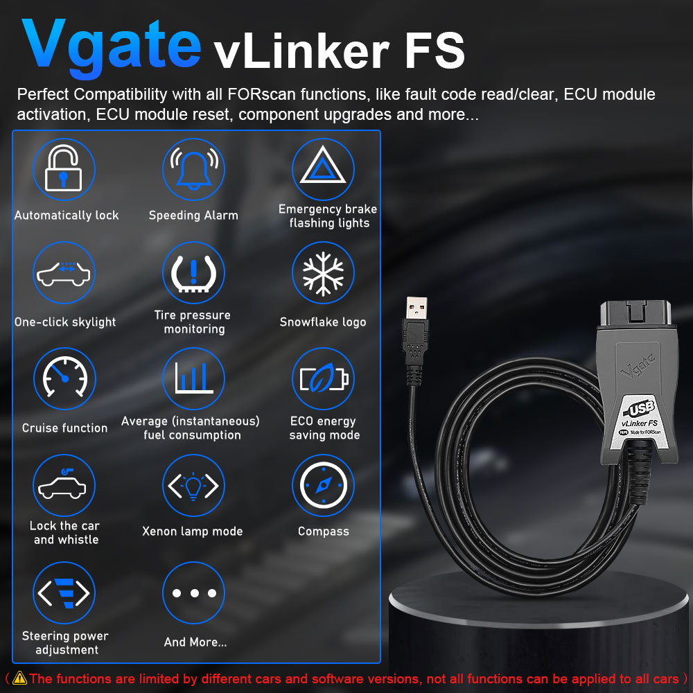 Vgate VLinker FS USB ELM327 For Ford FORScan For Mazda HS MS CAN ELM327 OBD2 Car Diagnostic Scanner Interface Tools OBDII