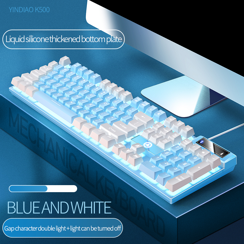 YINDIAO Keyboard Gaming Wired Laptop Desktops PC Computer Office Accessories Low Profile Gamer Keyboards With Numpad Blue and White Pairs