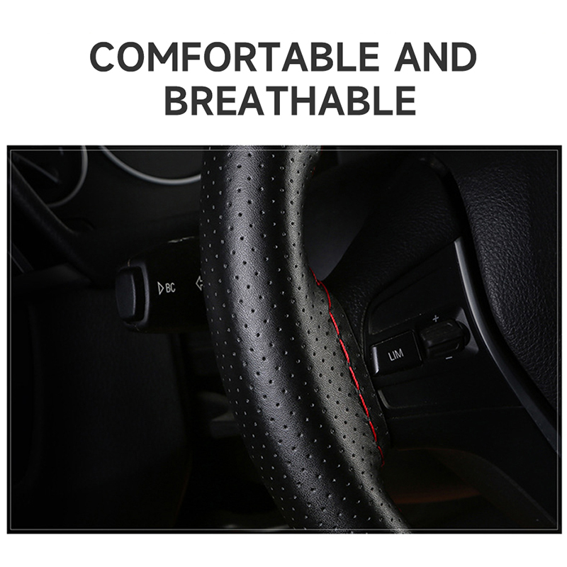 SEAMETAL 100% Genuine Leather Steering Wheel Cover Breathable Wear-Resistant Braid Car Steer Wheel Cover Universal for 37-39cm