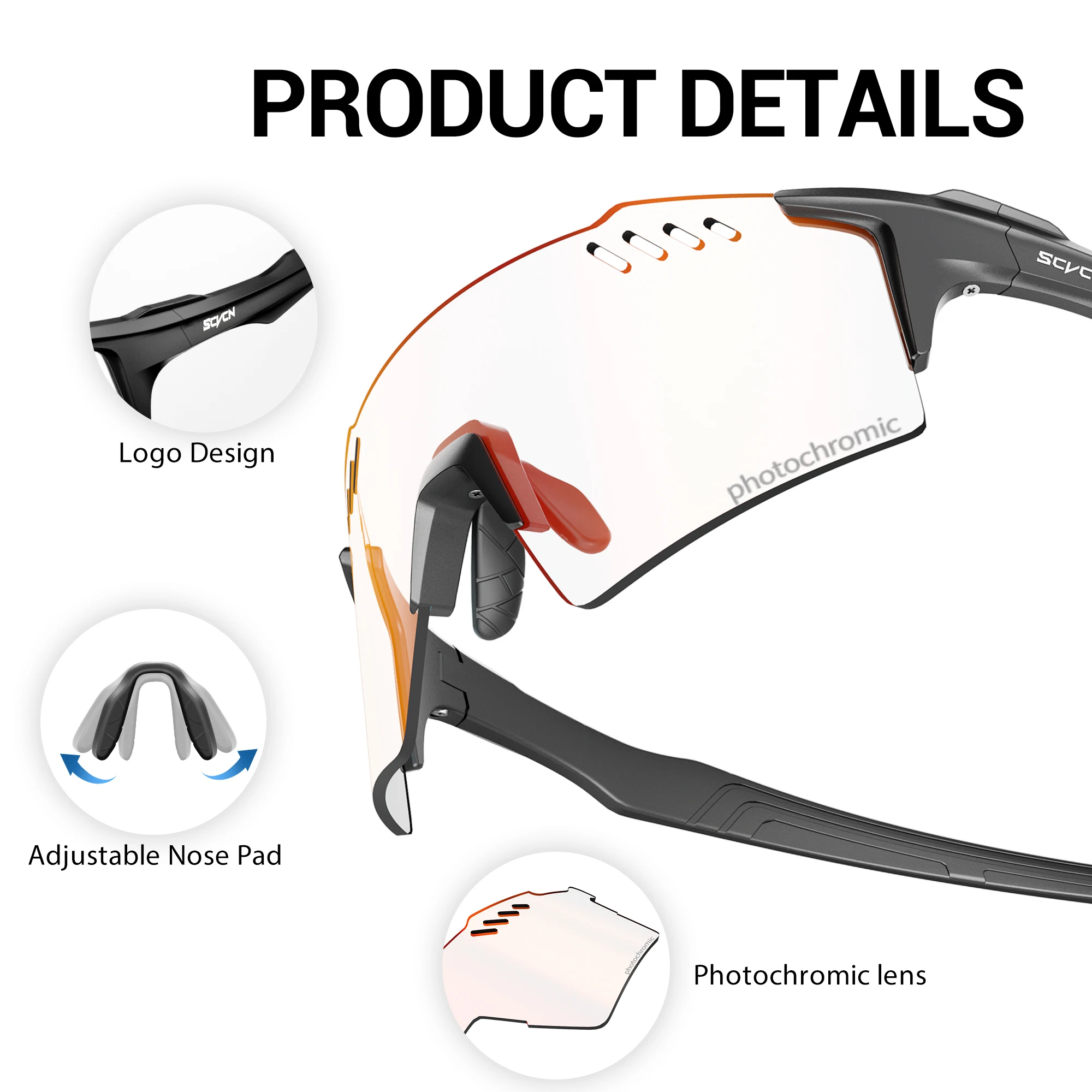 SCVCN Photochromic Cycling Glasses Outdoor Running Eyewaer Fashion Sports Bicycle Sunglasses MTB Road Bike Glasses