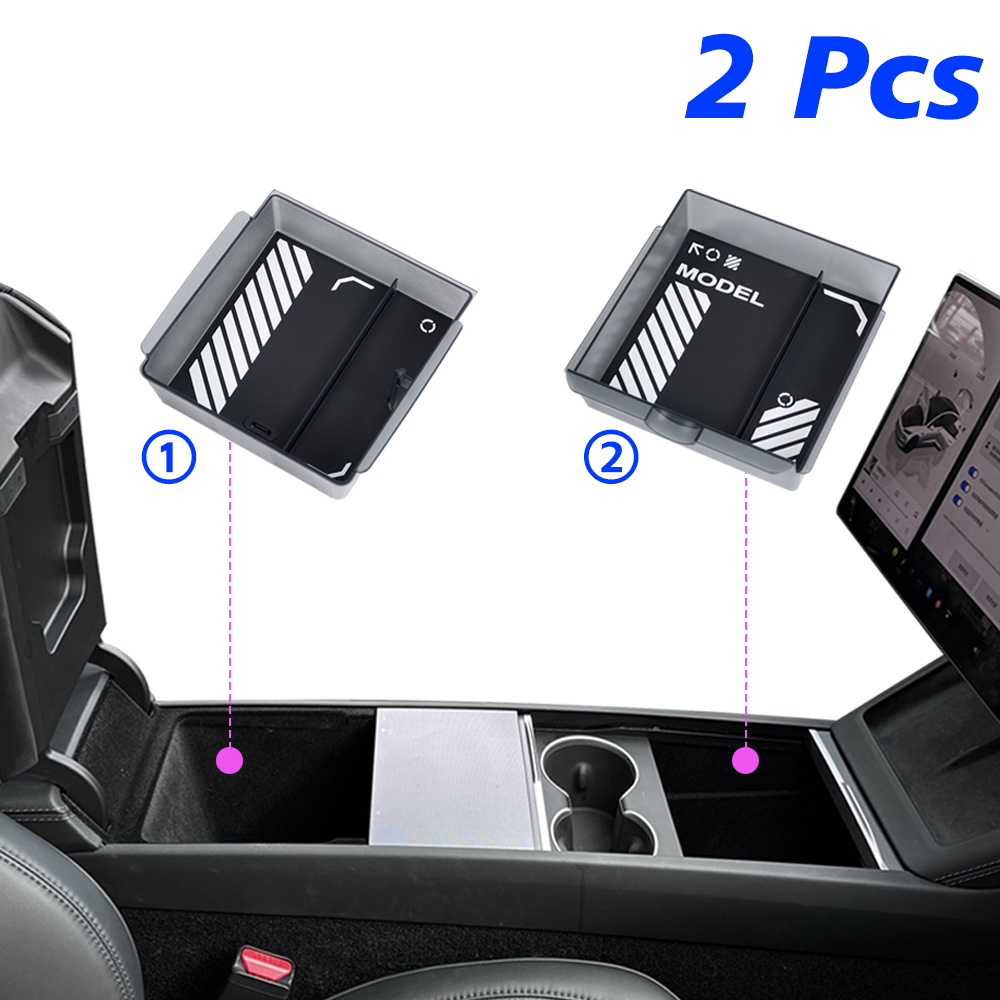 TEKSY For Tesla New Model 3 HIGHLAND 2025 2026 Center Console Storage Armrest Storage Box Upper&Lower Flocking Accessories New Translucent 2 Pcs