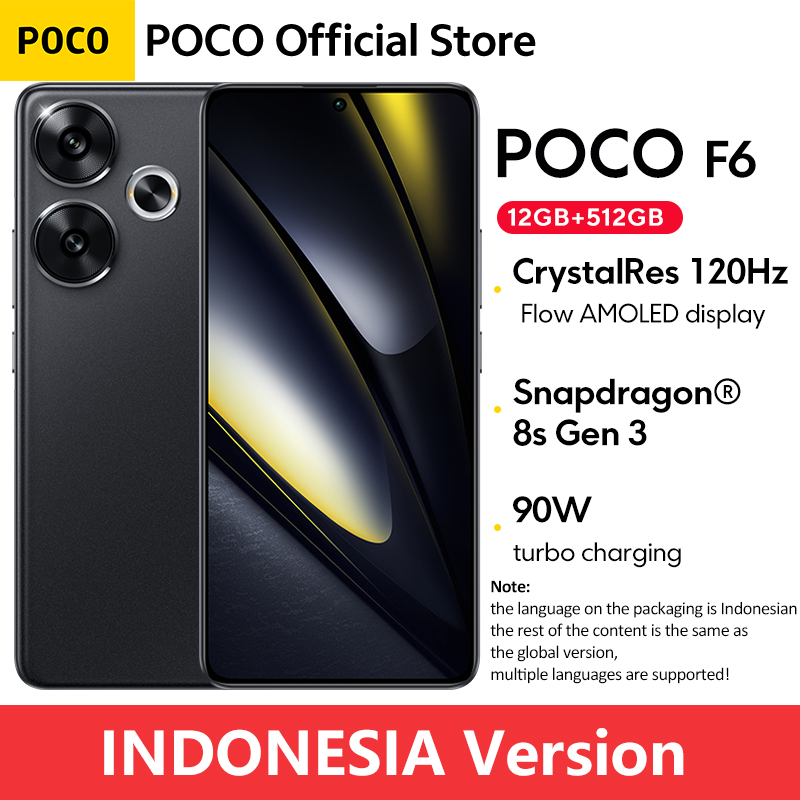 Global Version POCO F6 5G Smartphone Snapdragon®8s Gen 3 NFC 120Hz Flow AMOLED 90W Turbo Charging 5000mAh 50MP Camera NFC GB 512GB Black / China Mainland / Official Standard