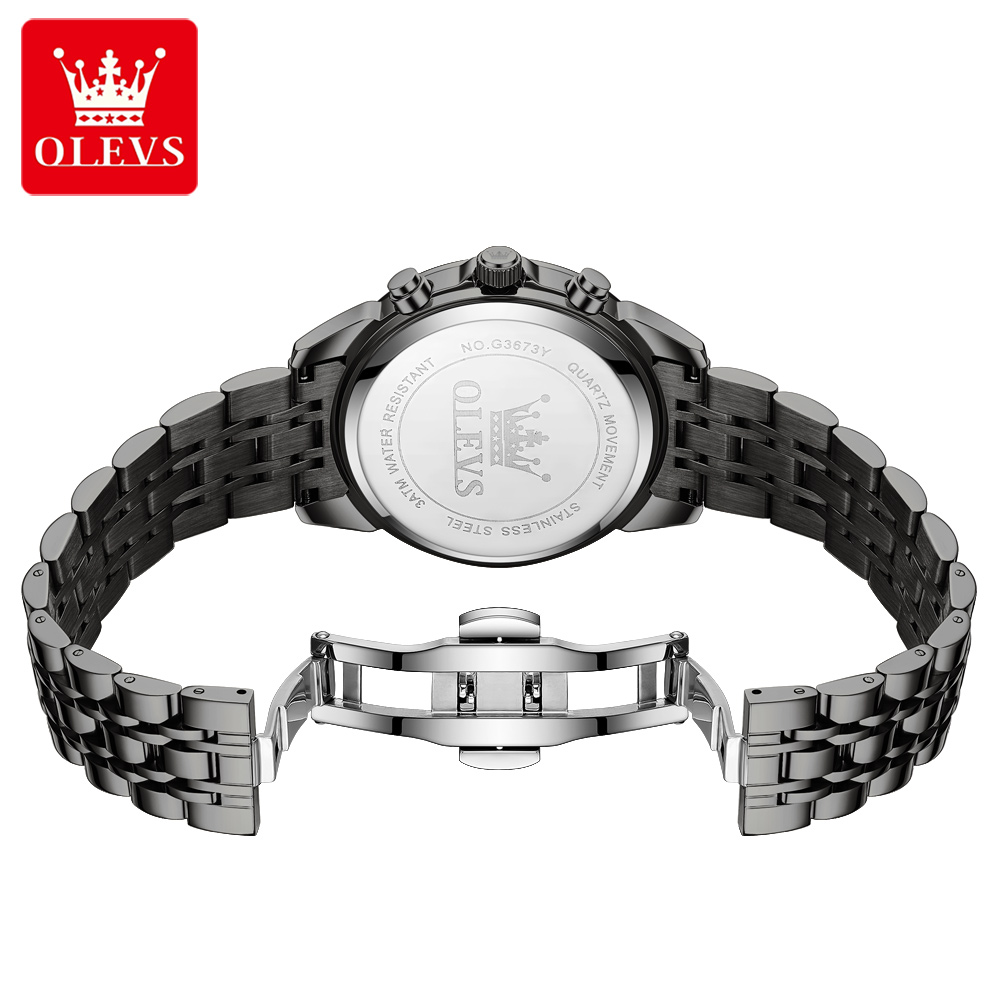OLEVS 3673 Original Fashion Moon Phase Men's Watches Waterproof Chronograph Quartz Watch Stainless Steel Calendar Wristwatch