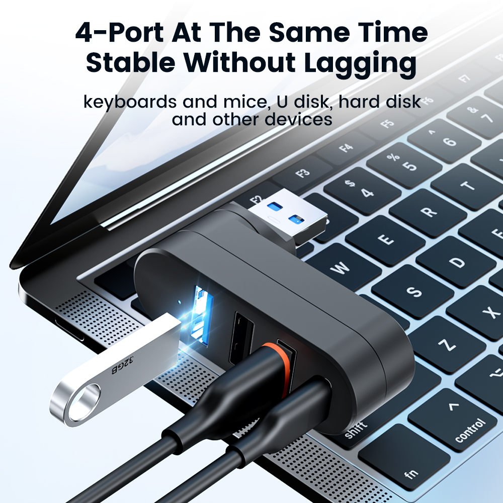 Elough Mini 180° Rotatable 4 Ports USB 3.0 2.0 Hub Type C High Speed Data Transfer U Disk Splitter Adapter For Laptop MacBook PC