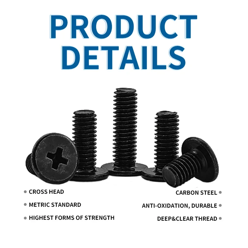 NINDEJIN Phillips Ultra Thin Flat Wafer Head Screw M1.6 M2 M2.5 M3 M4 M5 M6 Carbon Steel CM Thin Head Laptop Screw for Computer