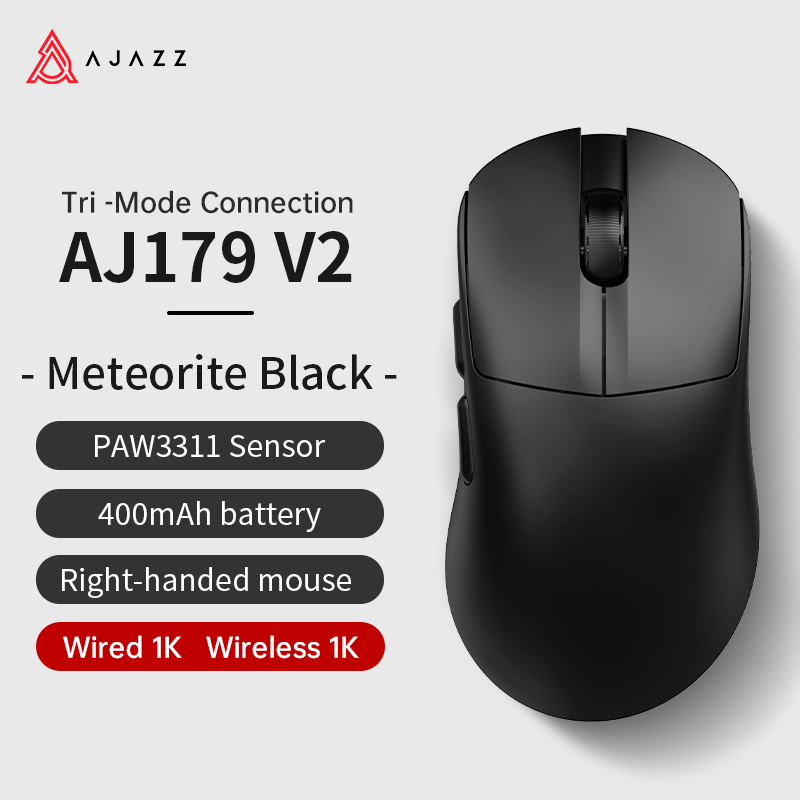 AJAZZ AJ179 PRO PAW3395 Wireless Gaming Mouse with RGB Charging Base 26000DPI Lightweight Ergonomic Mouse for PC Gamer Laptop AJ179V2 Black / China Mainland