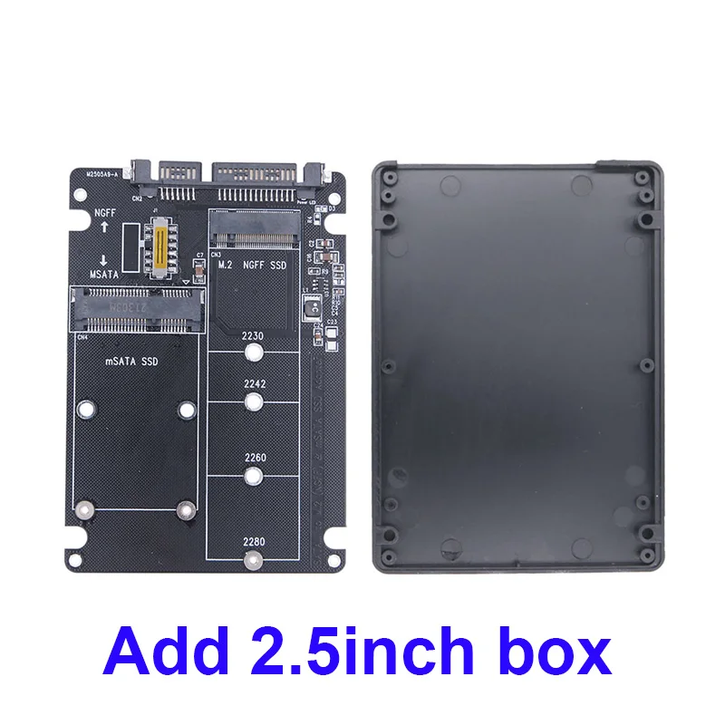 M.2 NGFF & mSATA to SATA  Dual Mode SSD Adapter Card, Built-in Switch for Protocol Switching, External Hard Drive Enclosure C black