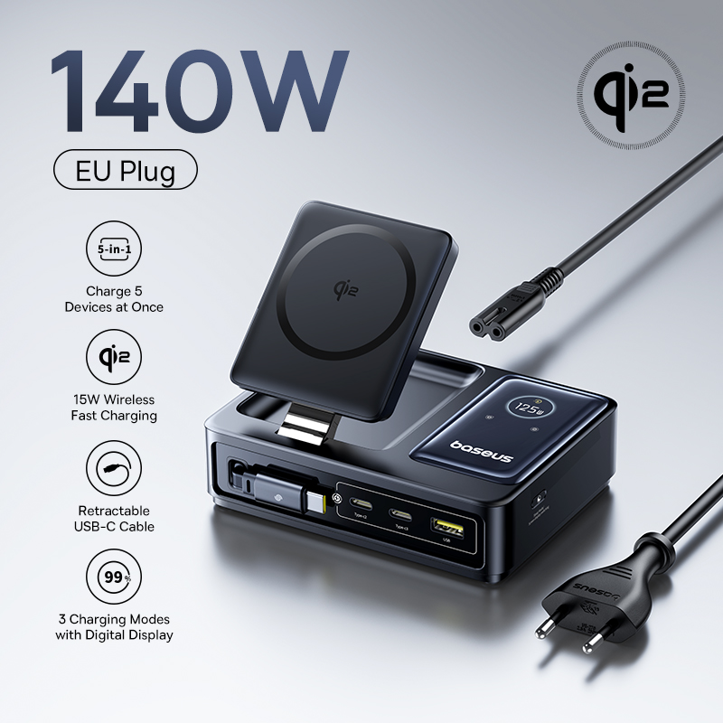 Baseus 140W Desktop Charger Tablet Laptop Fast Charger For Lenovo Mac HP Retractable USB C Phone Charger For iPhone 17 Samsung EU Plug / Germany