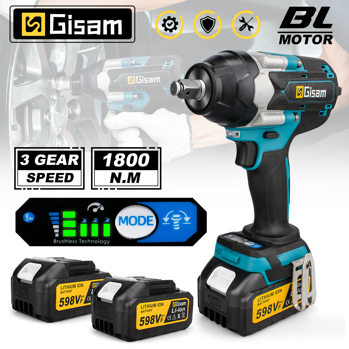 1800N.M Torque Brushless Electric Impact Wrench 1/2 inch Lithium-Ion Battery Cordless Wrench Tools For Makita 18V Battery Pin