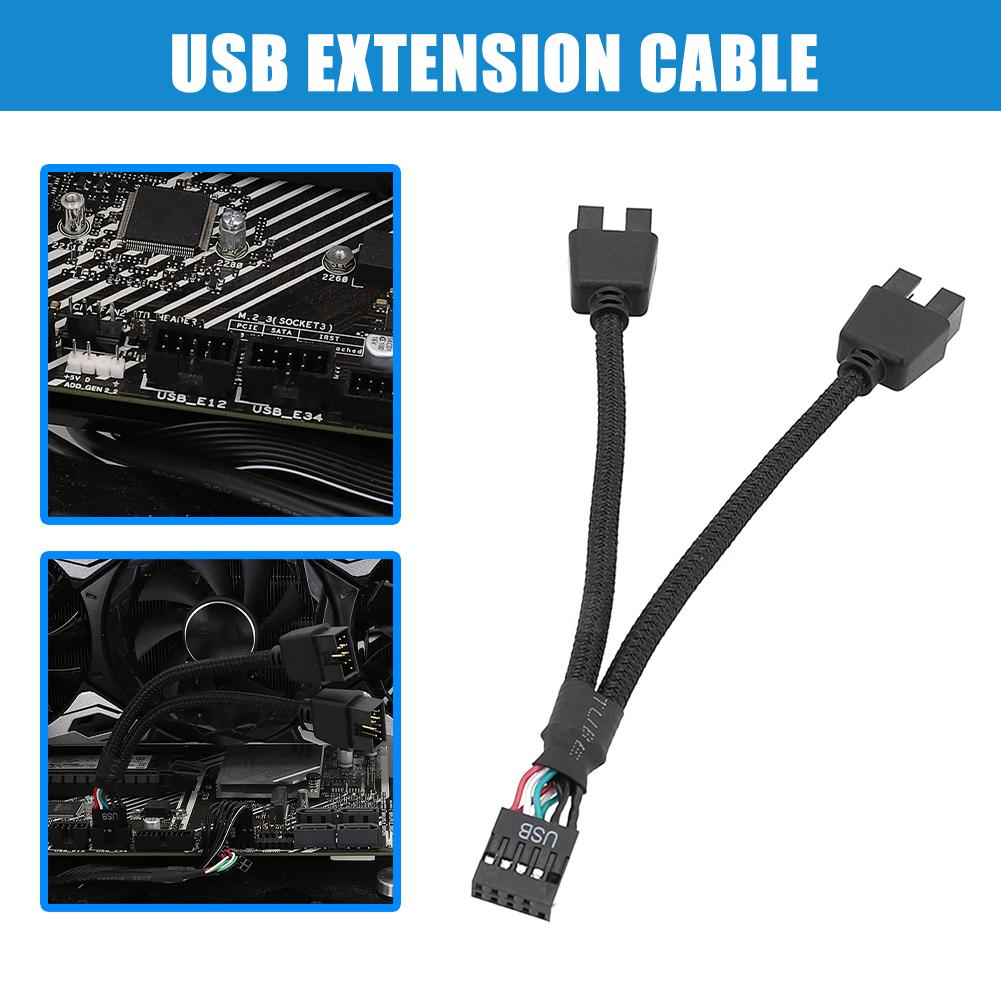 12cm Computer Motherboard USB Extension Cable 9 Pin 1 Female To 2 Male Y Splitter Audio HD Extension Cable For PC