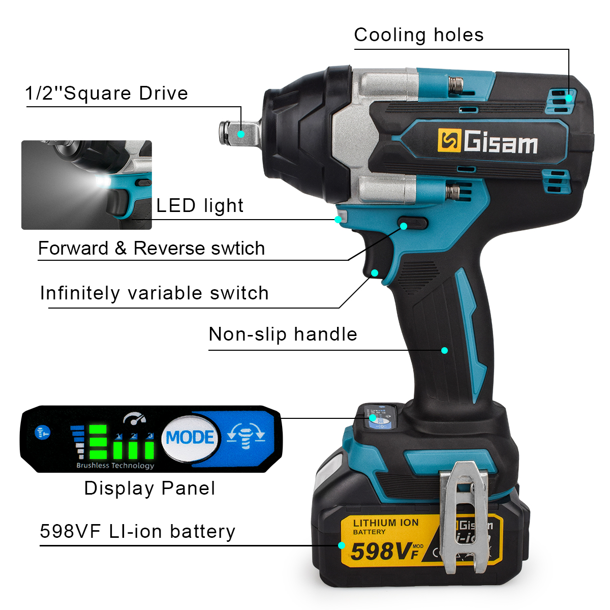 1800N.M Torque Brushless Electric Impact Wrench 1/2 inch Lithium-Ion Battery Cordless Wrench Tools For Makita 18V Battery Pin