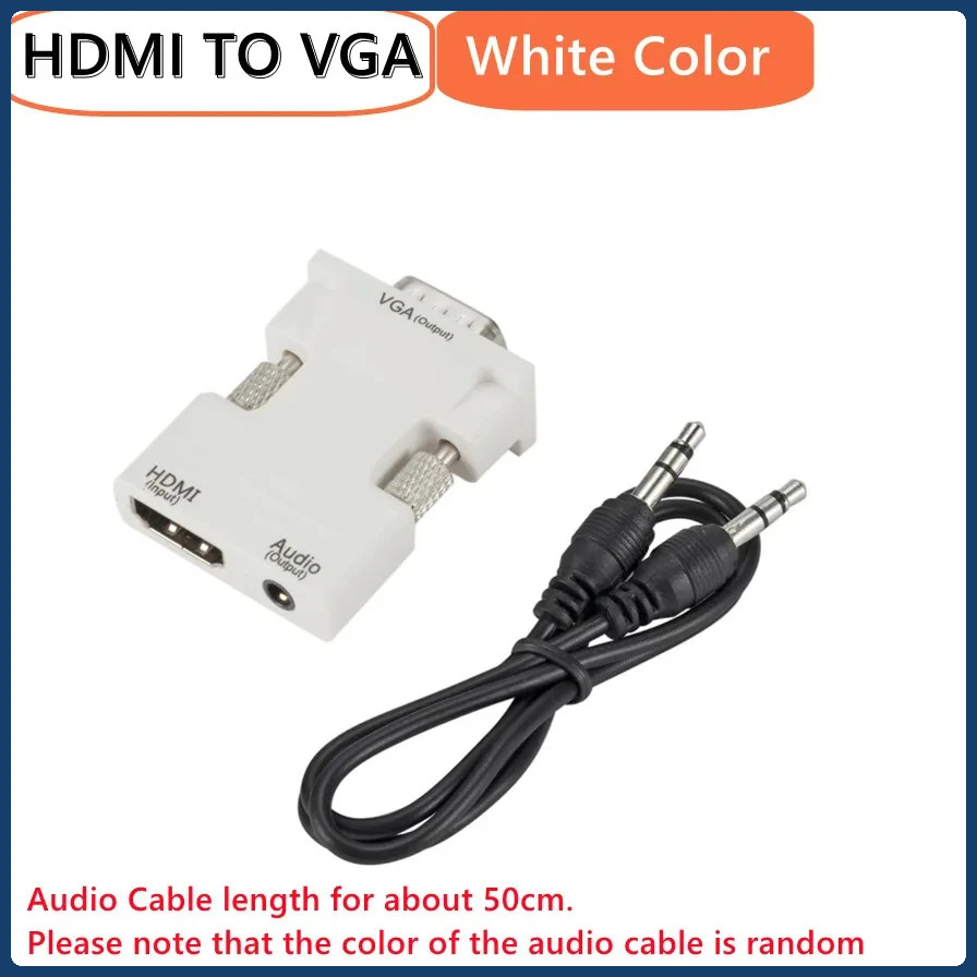 HDMI-compatible Female To VGA Male Converter with 3.5mm Audio Cable for PS4 Monitor Projector PC Laptop 1080P HD To VGA Adapter White Color