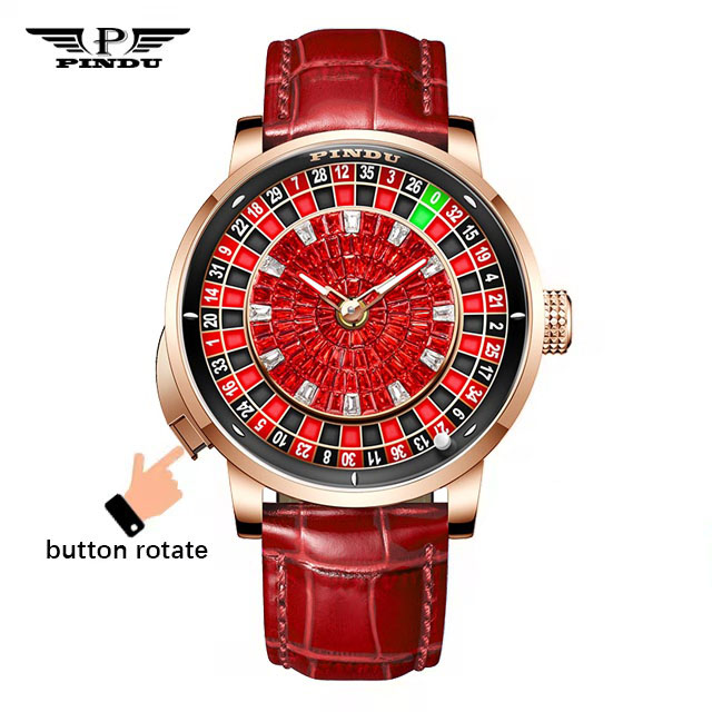 Fashion Business Noble Red PINDU Top Men's Mechanical Watch NH35A Push Button Gambling Table Roulette Game Watch Sapphire Watch Red / United States