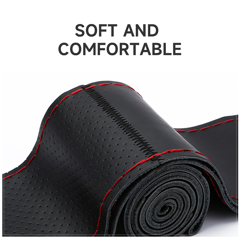 SEAMETAL 100% Genuine Leather Steering Wheel Cover Breathable Wear-Resistant Braid Car Steer Wheel Cover Universal for 37-39cm