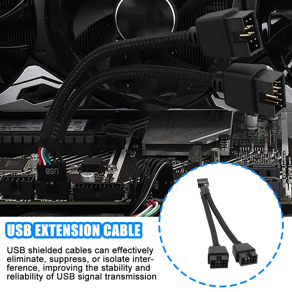 12cm Computer Motherboard USB Extension Cable 9 Pin 1 Female To 2 Male Y Splitter Audio HD Extension Cable For PC