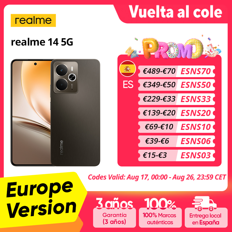 Global Version realme 14 5G Smartphone Snapdragon 6 Gen 4 120Hz AMOLED Esports Display 50MP OIS AI Camera 6000mAh Titan Battery