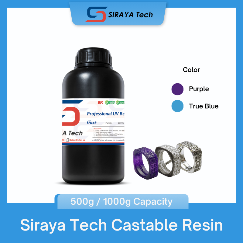Siraya Tech Cast 3D Resin Castable Resin Easier to Burn and Print Clean Burnout for Making Jewelry and Metal Parts (1kg/500g)