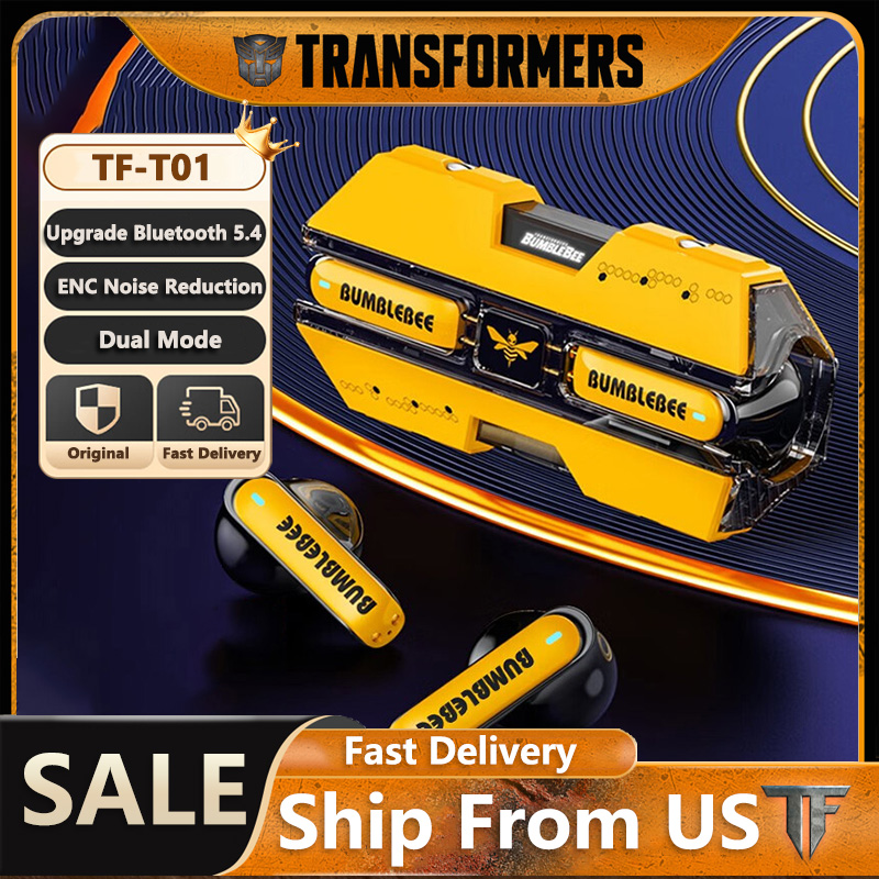 Ship From US Transformers TF-T01 Gaming Earphones Bluetooth 5.4 ENC Noise Reduction Headphones HD Call Music Earbuds Bumble Bee
