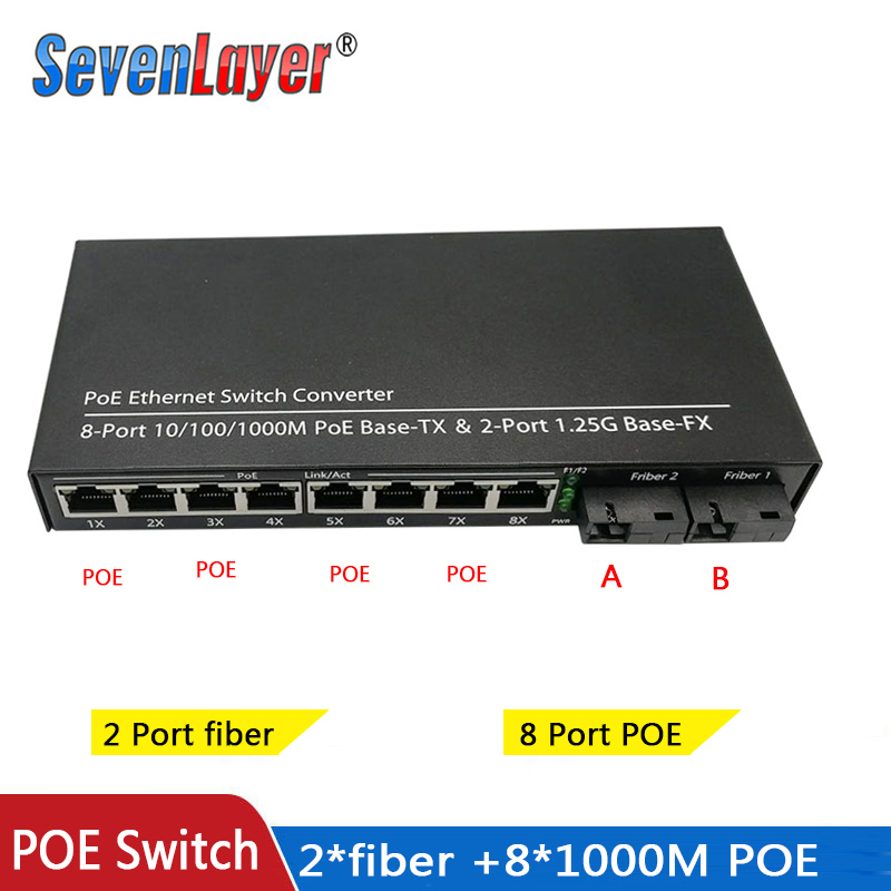 POE Switch Gigabit Ethernet Switch Media Converter Fiber Optical Uplink Port 10/100/1000M 65W 52V1.25A