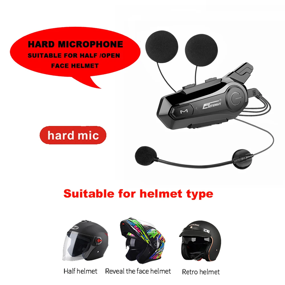 X1 Plus Motorcycle Bluetooth 1000M Intercom Helmet Headset For 2 Rider Intercomunicador Moto Waterproof Interphone Earphone x Hard mic / China Mainland