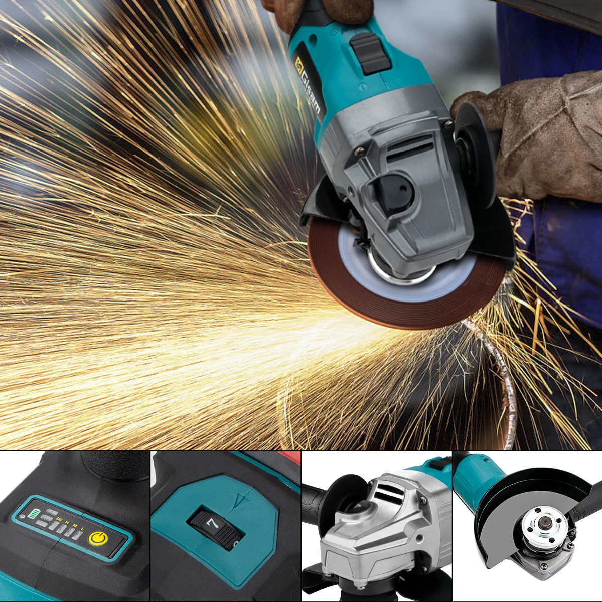 Gisam 125mm M14 Brushless Angle Grinder 7 Gears Cordless Grinding Machine Cutting Woodworking Tools For Makita 18V Battery Pins