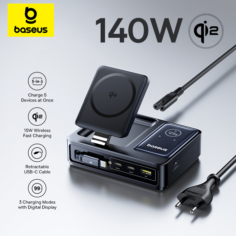 Baseus 140W Desktop Charger Tablet Laptop Fast Charger For Lenovo Mac HP Retractable USB C Phone Charger For iPhone 17 Samsung