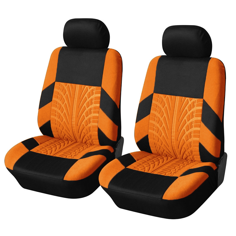 Fashion Front Car Seat Covers Car Accessories Tire Track Embossed Styling Durable Comfortable Fabric Universal Fit For Most Car Orange