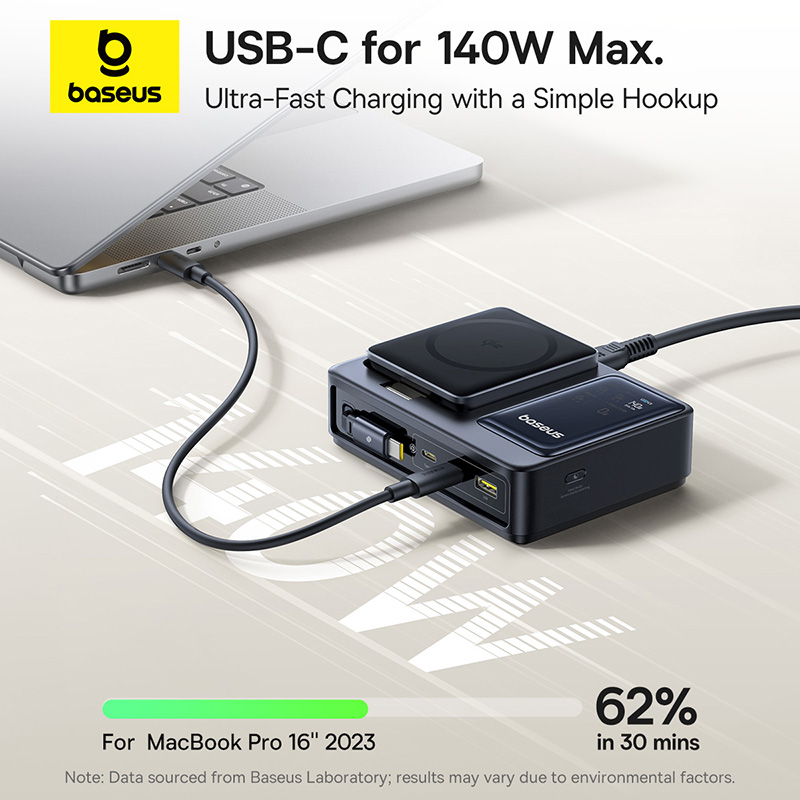 Baseus 140W Desktop Charger Tablet Laptop Fast Charger For Lenovo Mac HP Retractable USB C Phone Charger For iPhone 17 Samsung
