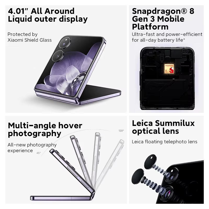 Global Version Xiaomi MIX Flip 67WHyperCharger 12GB 512GB Leica 50MP Camera 6.86" 120Hz Display Snapdragon 8 Gen 3 Smartphone