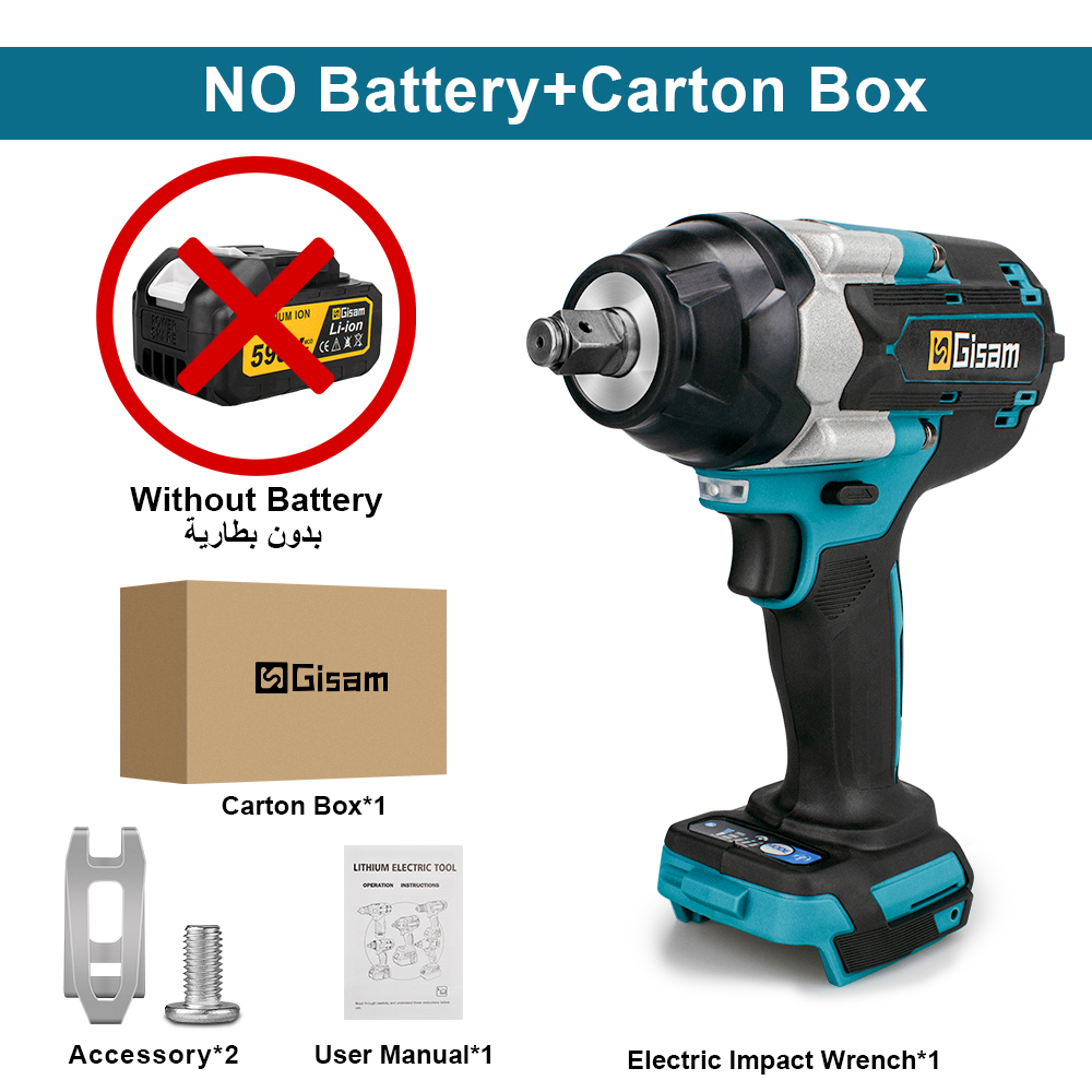 1800N.M Torque Brushless Electric Impact Wrench 1/2 inch Lithium-Ion Battery Cordless Wrench Tools For Makita 18V Battery Pin No Battery No Plug / spain