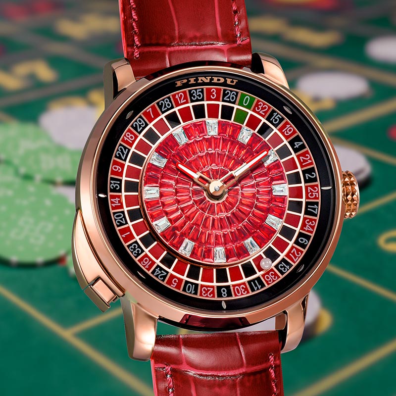 Fashion Business Noble Red PINDU Top Men's Mechanical Watch NH35A Push Button Gambling Table Roulette Game Watch Sapphire Watch